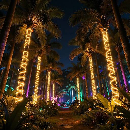 Glowing Neon Palm Forest Nightscape