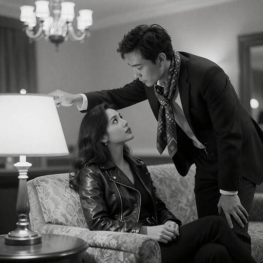 Noir Intimacy: Man Adjusts Lamp