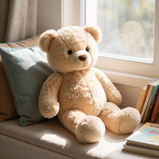 Cozy Plush Teddy Bear on Window Seat