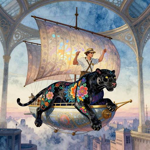 Art Nouveau Skyship Captain and Panther