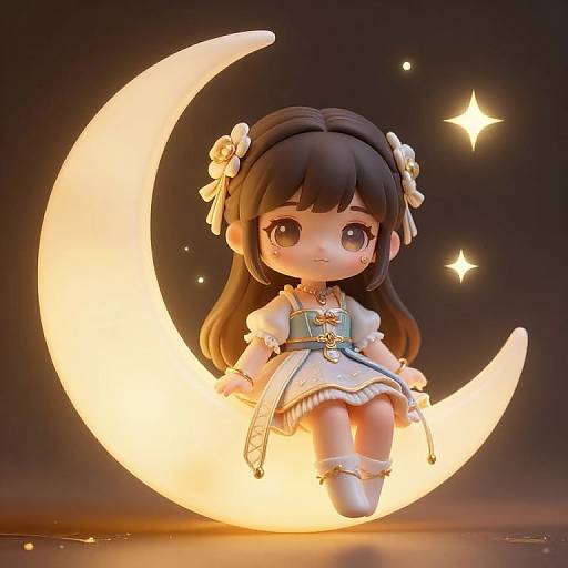 Chibi Girl on Crescent Moon