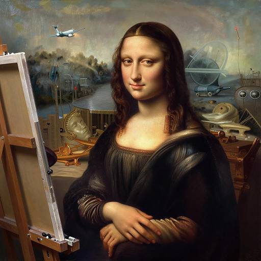 Leonardo Painting La Joconde with Inventions