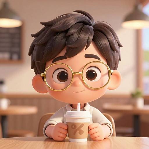 Cute Boy with Glasses in Pixar Cafe
