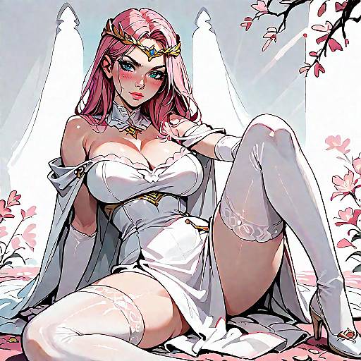 Anime Girl in White Dress Sitting