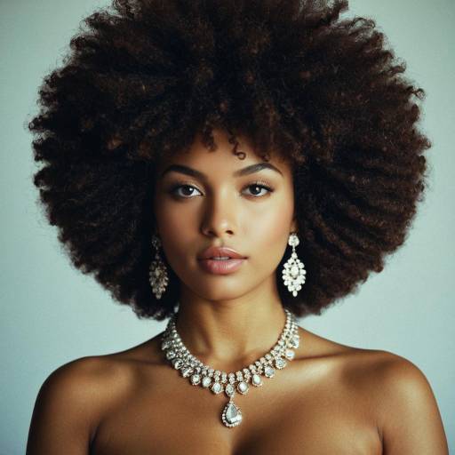 Woman with Afro Wig and Elegant Jewelry