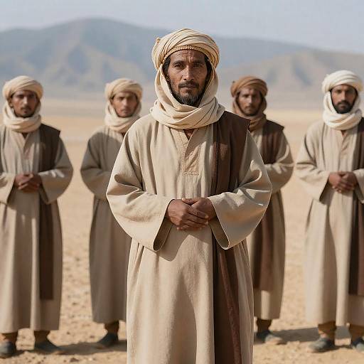 Desert Monks in Serene Landscape