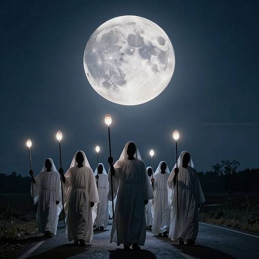 Ethereal Cloaked Procession Under Moon