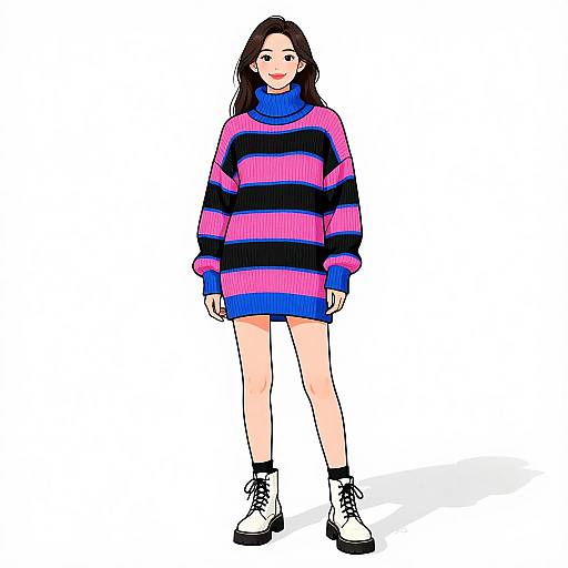 Smiling Woman in Color-Blocked Sweater Dress