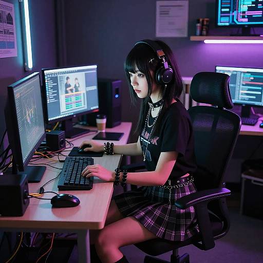 Cyberpunk Goth Girl Hacker at Work