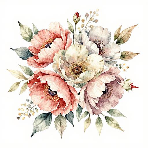 Intricate Watercolor Floral Composition