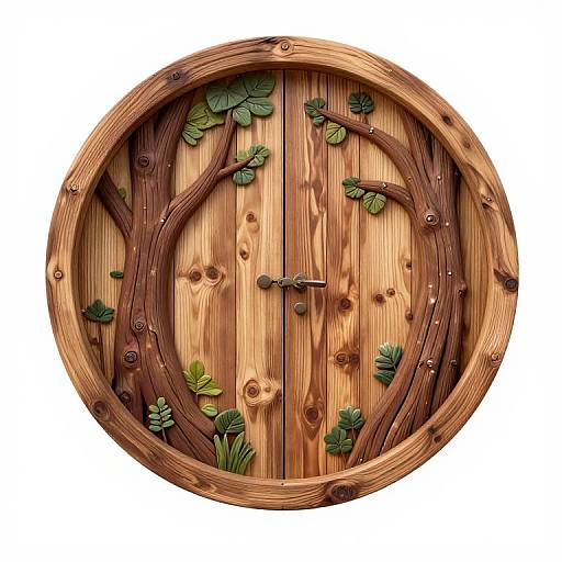 Round Wooden Fairy Door with Woodland Design