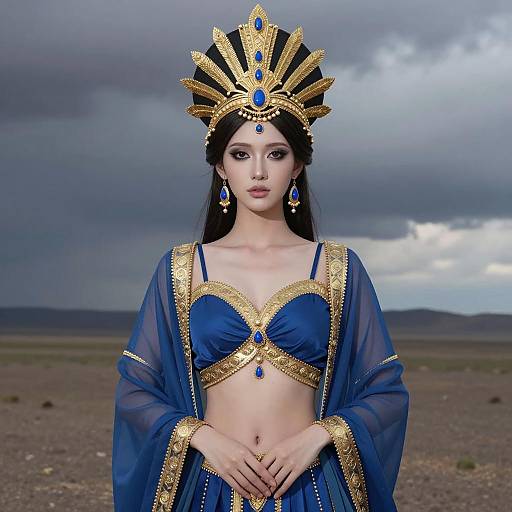 Regal Woman in Gold and Black Attire