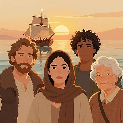 Sunset Gathering with Diverse Characters