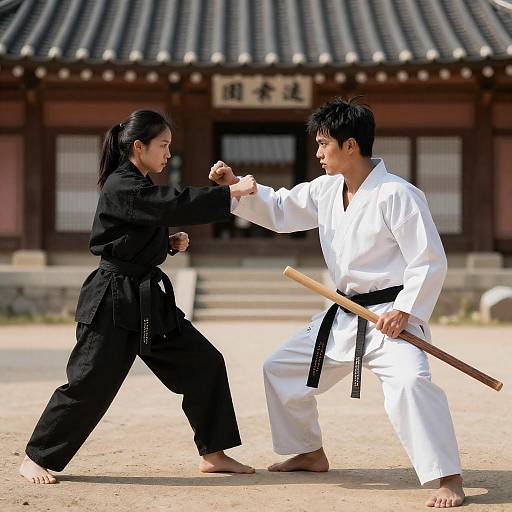 Intense Martial Arts Duel Outdoors