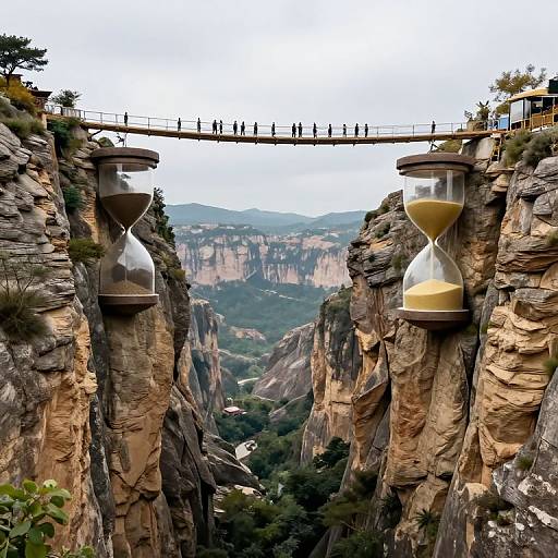 Surreal Timeless Bridge with Hourglasses