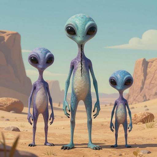 Mysterious Blue-Skinned Alien Creatures in Desert