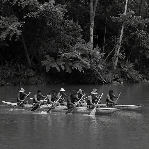 Indigenous Canoeists on a Serene River