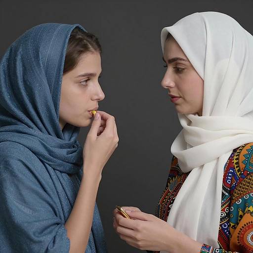 Two Women with Headscarves Indoors
