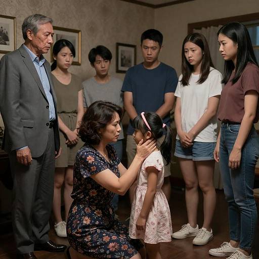 Emotional Family Scene in Dim Lighting