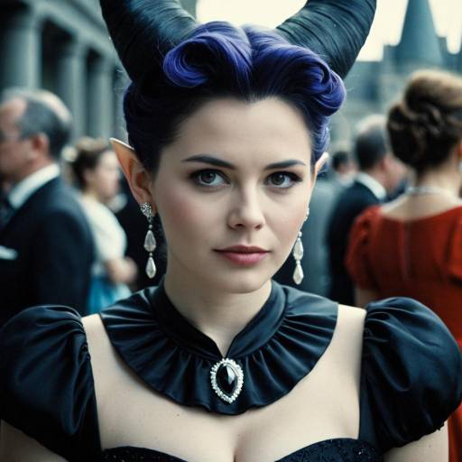 Woman in Ursula Costume with Horns and Jewelry