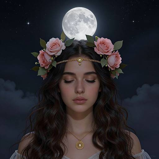 Serene Moonlit Floral Portrait