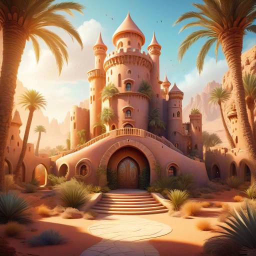 Whimsical Spiral Castle in a Desert Oasis