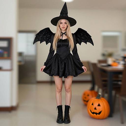 Blonde Witch Woman in Halloween Costume