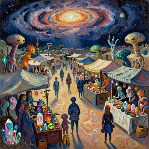 Alien Galaxy Market in Cézanne Style