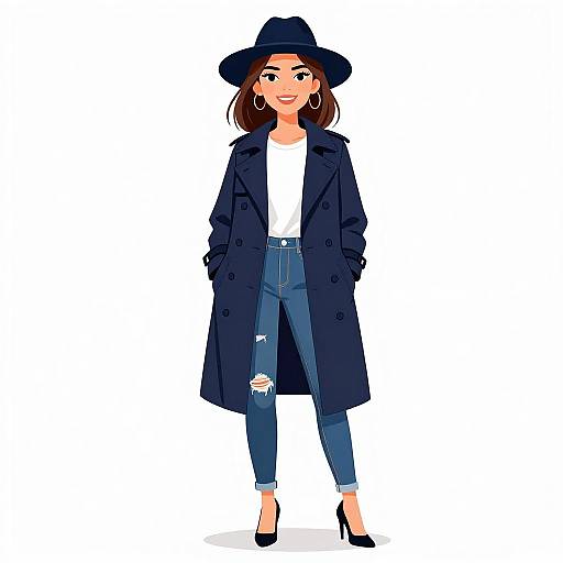 Chic Woman in Navy Trench Coat