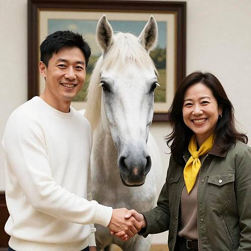 Handshake with Framed White Horse Picture