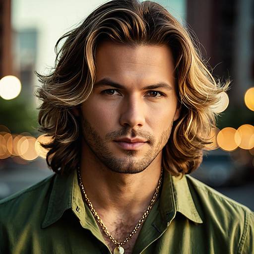 Confident Man with Long Wavy Hair