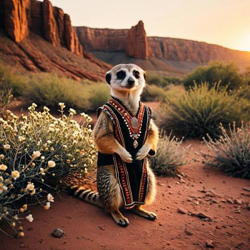 Meerkat in Folkloric Outfit in Desert