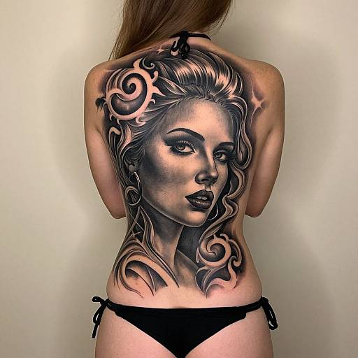 Intricate Upper Back Tattoo Portrait