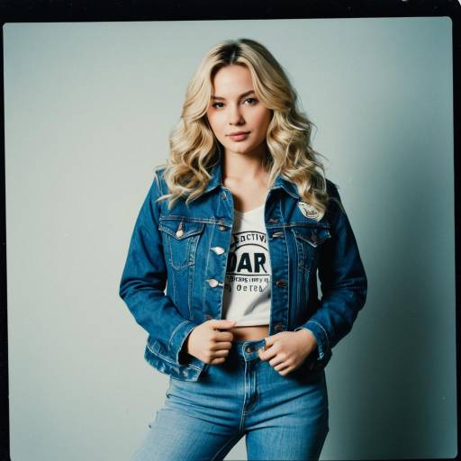 Young Blonde Woman in Denim Jacket and Jeans