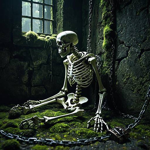 Skeleton Chained in Mossy Dungeon