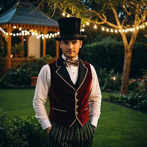 Victorian Magician in Garden at Night
