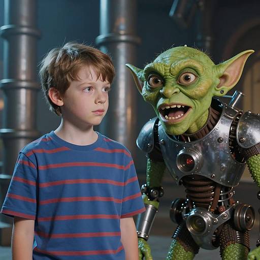 Boy and Goblin in a Futuristic Setting