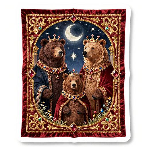 Medieval Royal Bear Family Tapestry