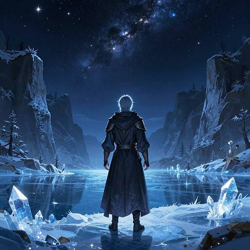 Crystal Mage by Frozen Lake Night