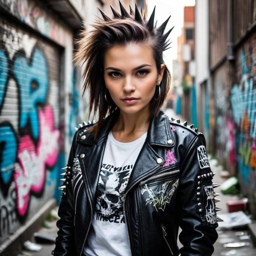 Punk Woman with Spiked Hair and Leather Jacket
