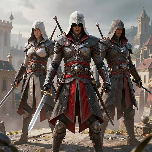 Hooded Assassin Trio Rooftop Pose