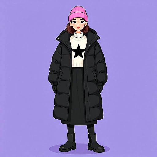 Stylish Woman in Winter Outfit with Pink Beanie