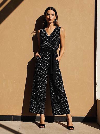 Stylish Woman in Geometric Jumpsuit