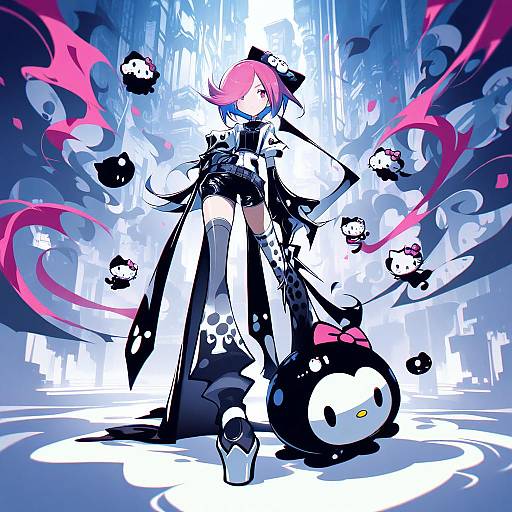 Illustration of Hello kitty (character), sanrio in the style of Ichi (ichikai)