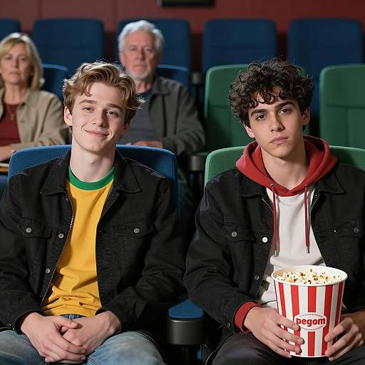 Young Men Enjoying a Movie Together