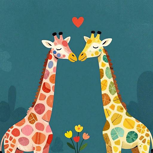 Whimsical Colorful Giraffes Illustration