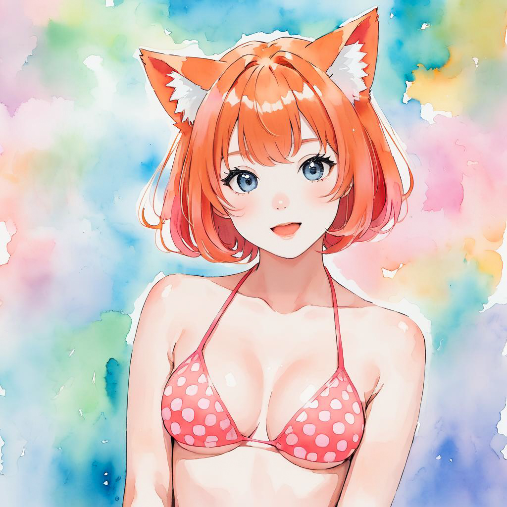 Vibrant Anime Cosplayer in Watercolor