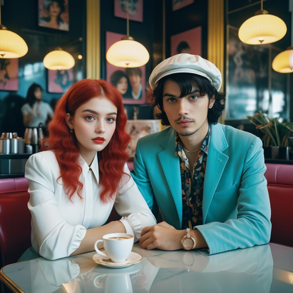 Chic Neo-Pop Café Couple Portrait