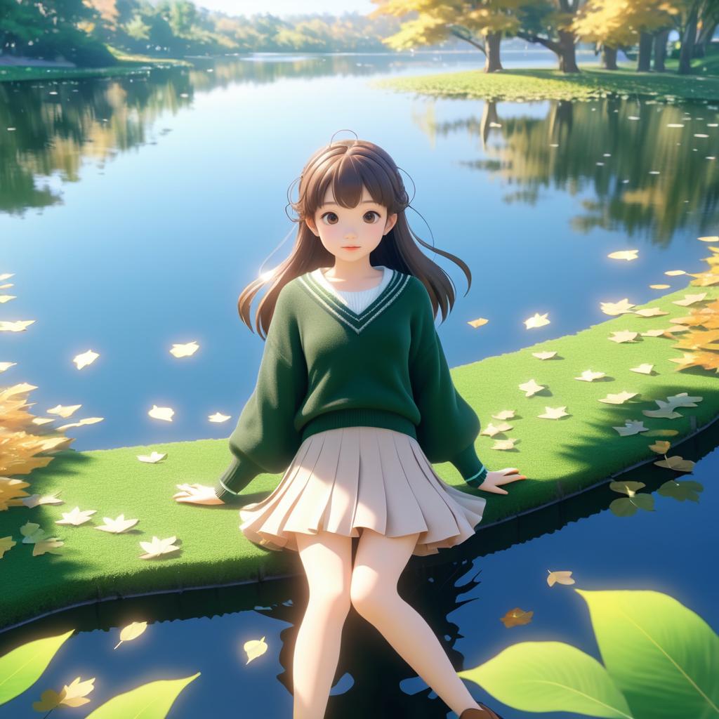 Heartfelt Anime Girl by the Lakeside