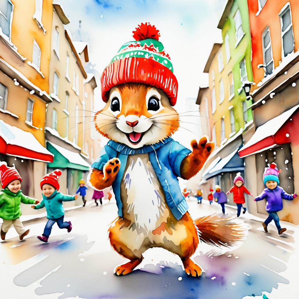 Festive Squirrel in Playful Streets